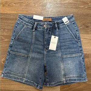 Judy Blue Blue Jean Shorts with Cuffed Hem and Distressed Details